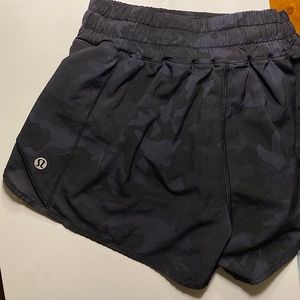 Lululemon Black-Camouflage Reflective Shorts.